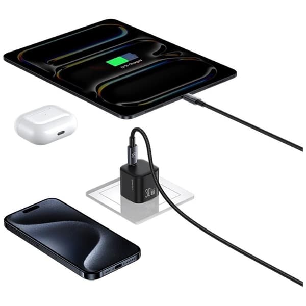 USAMS Snabbladdare 30W USB-C Med Lightning Kabel 1m JO Series - Vit Vit