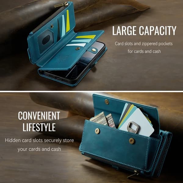 Caseme iPhone 16e Konstläder Plånboksfodral RFID-Skydd Zipper - Grön Grön