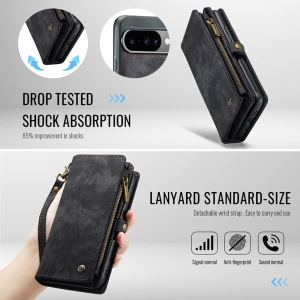 CASEME 008 Plånboksfodral till Google Pixel 10 Pro Konstläder - Svart