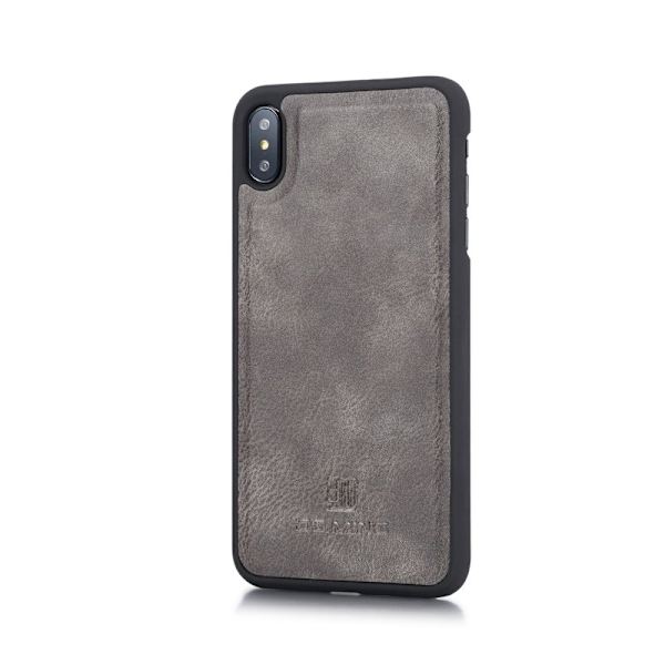 DG.MING iPhone XS Max Plånboksfodral 2-i-1 Äkta läder Grå