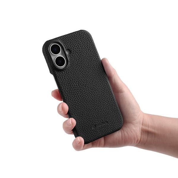 MELKCO Mobilskal till iPhone 16 Plus Äkta Läder PC Svart