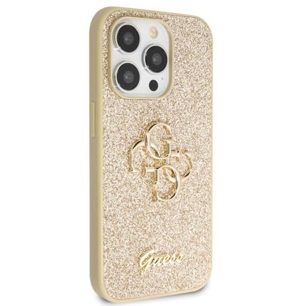 Guess Mobilskal till iPhone 14 Pro Glitter Script Big - Guld Guld