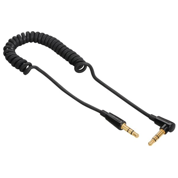 HAMA lydkabel 3,5 mm-3,5 mm vinklet oprullet guld sort 1,5m