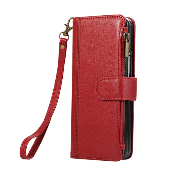 Galaxy Z Fold 7 Plånboksfodral Multi Zipper Läder - Röd Röd