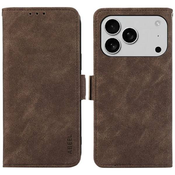 ABEEL iPhone 17 Pro Plånboksfodral Konstläder Folio Ställ Brun