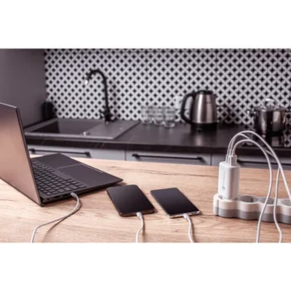 Forcell seinälaturi 2x USB-C/USB-A 65W - Valkoinen Vit