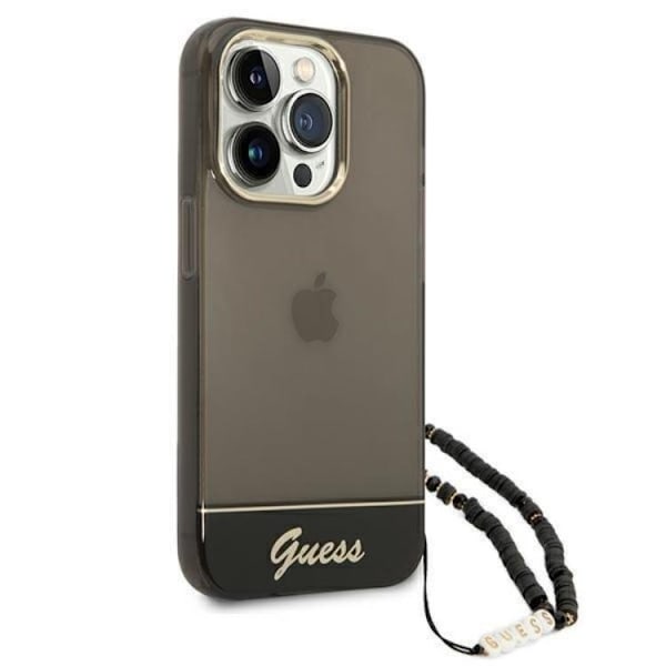 GUESS iPhone 14 Pro Max Skal Translucent Pearl Strap - Musta Black