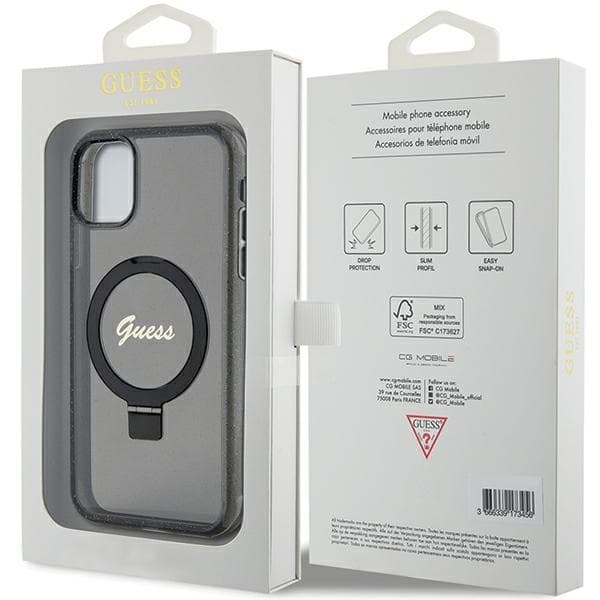 Guess Mobilskal till iPhone 11 / Xr MagSafe Ring Stand Script Glit MagSafe