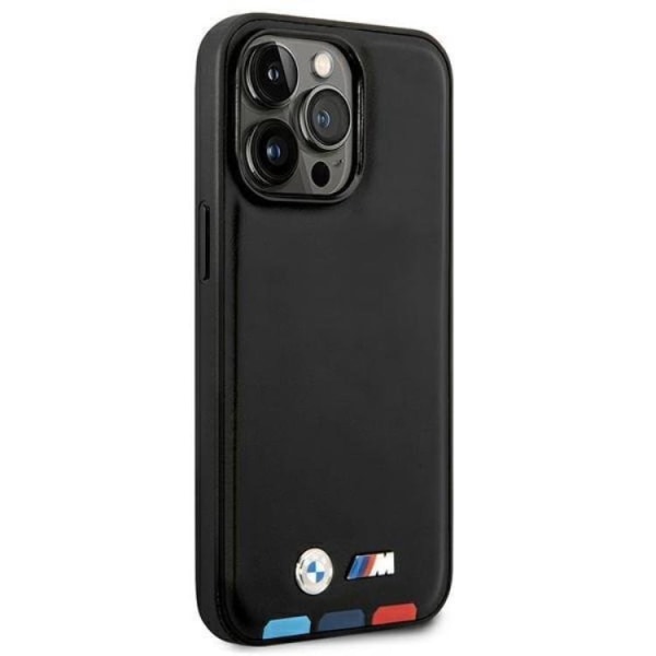 BMW iPhone 14 Pro Case Magsafe Nahkaleimasin Tricolor - musta