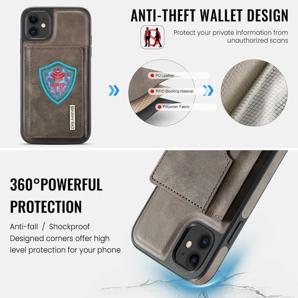 DG.MING M6 Series Mobilskal till iPhone 11 Magnetiskt Plånboksfodral - Brun