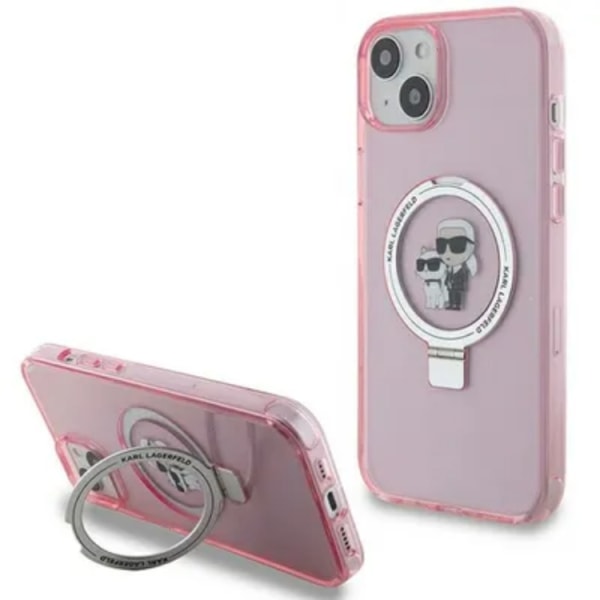 Karl lagerfeld iPhone 15 Plus Mobile Case Magsafe rengasjalusta - vaaleanpunainen