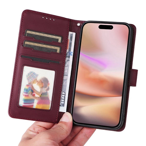 BETOPNICE iPhone 16 Plus Plånboksfodral - Avtagbart Konstläder - Vinröd