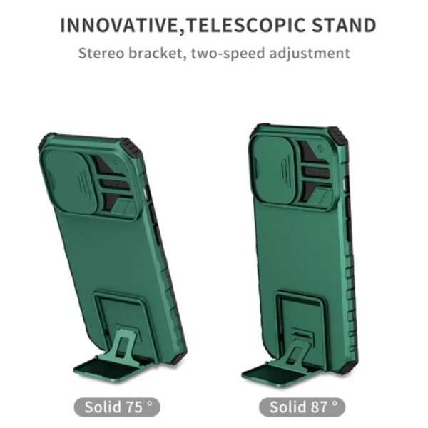 iPhone 15 Pro Mobilskal TPU Kickstand - Grön