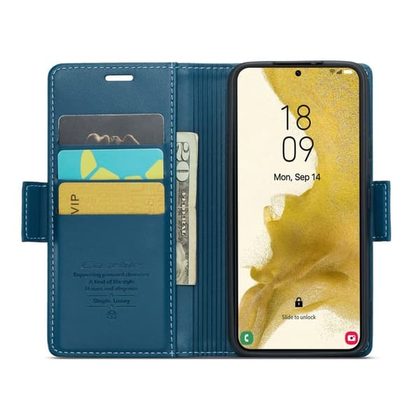 CASEME Plånboksfodral Konstläder för Samsung Galaxy S22 5G - Blå