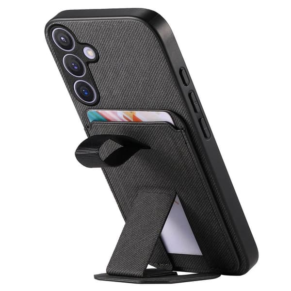 Mobilskal för Samsung Galaxy S26 TPU + Konstläder Kickstand - Svart