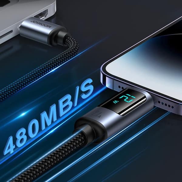 Joyroom USB-A till Lightning kabel 2.4A med LED display 1.2m Svart