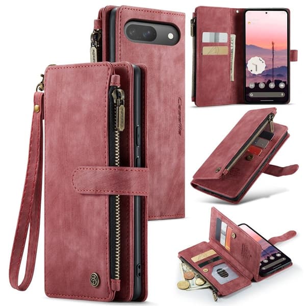 CASEME Konstläder Plånboksfodral för Google Pixel 10 Pro/10/9 Pro/9 - Röd