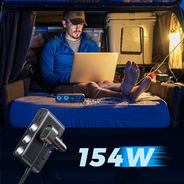 Joyroom 9in1 biloplader 154W USB-C 5xUSB-A 3xcigarettænder - sort Black