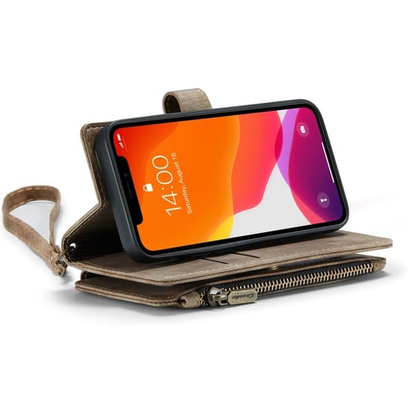 CASEME Konstläder Plånboksfodral för iPhone 12 mini med rem - Brun