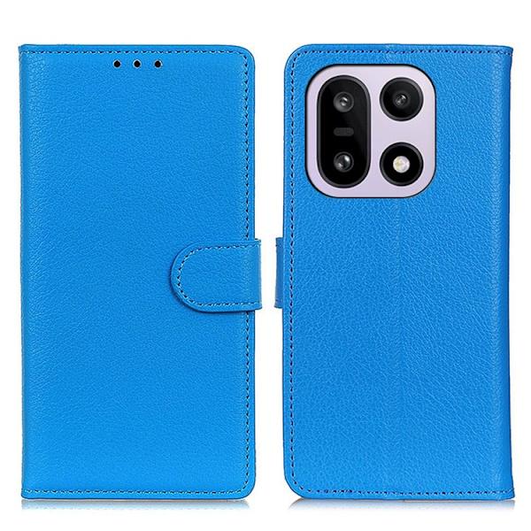 OnePlus 15 5G Plånboksfodral Litchi Texture Konstläder - Blå Blå