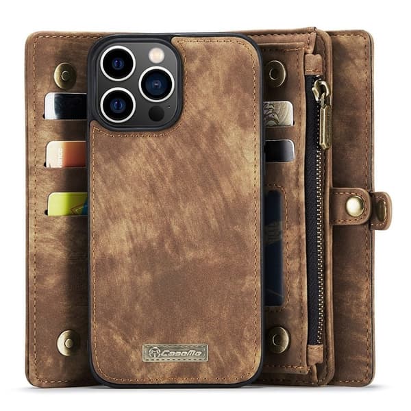 CASEME 2-in-1 Plånboksfodral i TPU Konstläder för iPhone 13 Pro Max - Brun