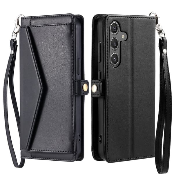 Samsung Galaxy S26/S26 Pro Plånboksfodral Konstläder Med Handrem - Svart