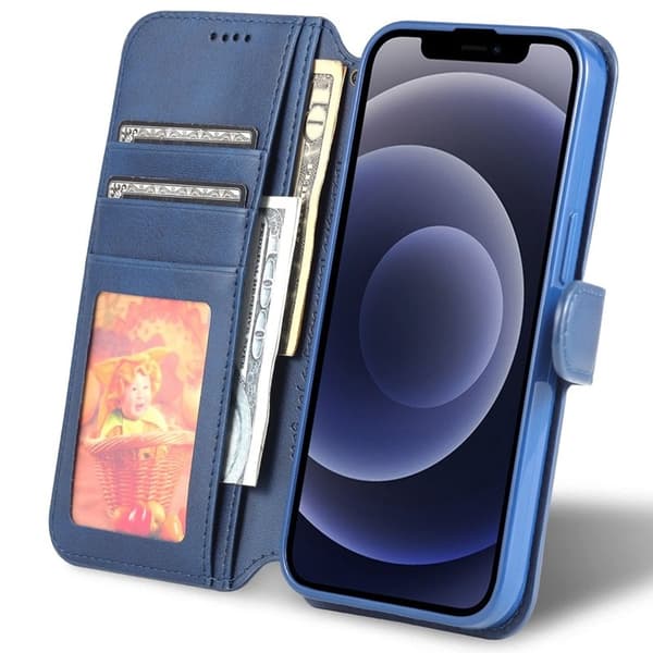 AZNS iPhone 14 Plånboksfodral Konstläder - Ställ, Magnetisk Flip - Blå