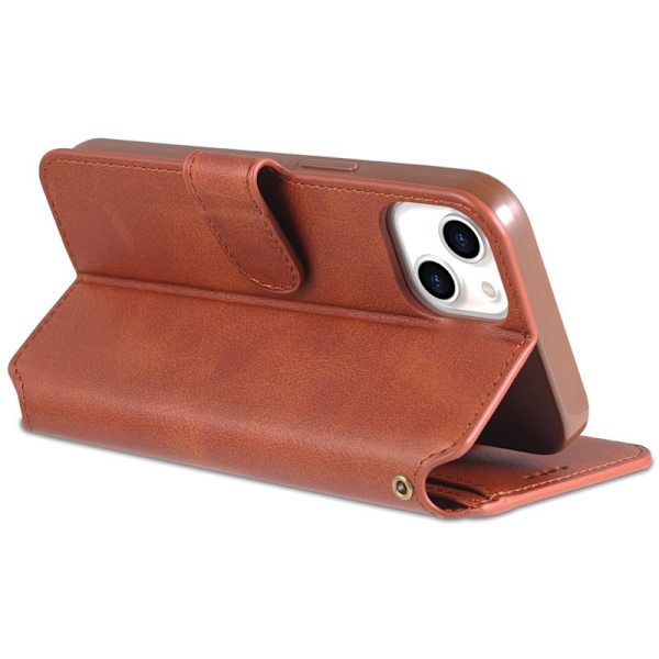 AZNS iPhone 14 Plus Plånboksfodral Konstläder - Ställfunktion - Brun