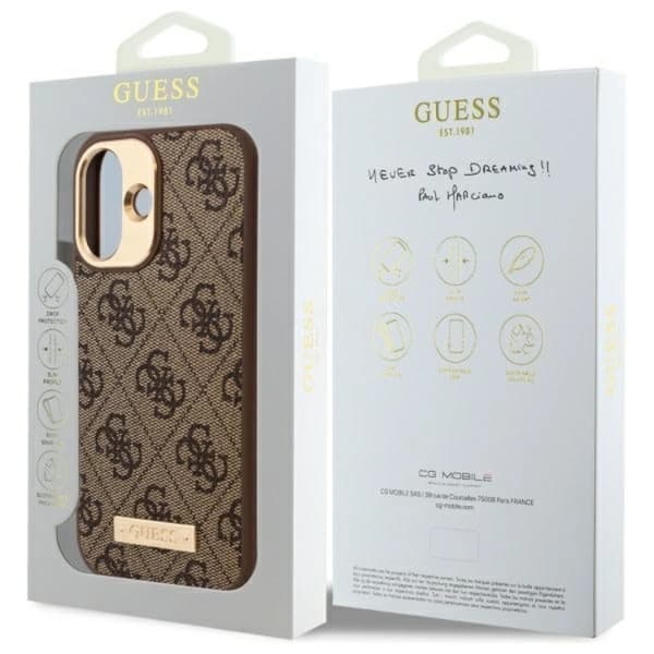 Guess Telefontaske til iPhone 16 Plus MagSafe 4G Logo Plate - Brun Brun