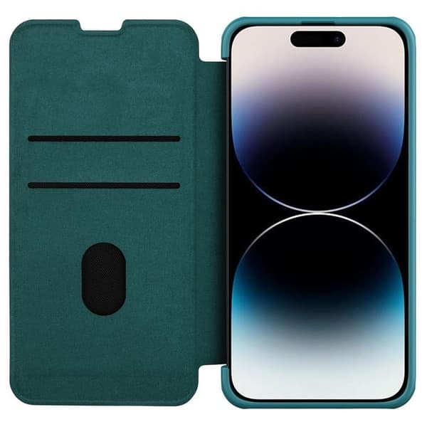 Nillkin iPhone 14 Plus Lompakkokotelo Qin Pro Nahka Plain - Exuberant Vihreä Grön