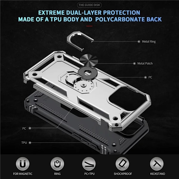 Mobilskal till iPhone 16 Pro Max Anti-drop med Kickstand - Silver Silver