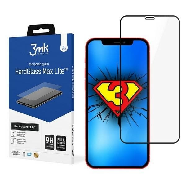 3MK iPhone 12 Mini hærdet glas Skærmbeskytter HG Max Lite - Sort