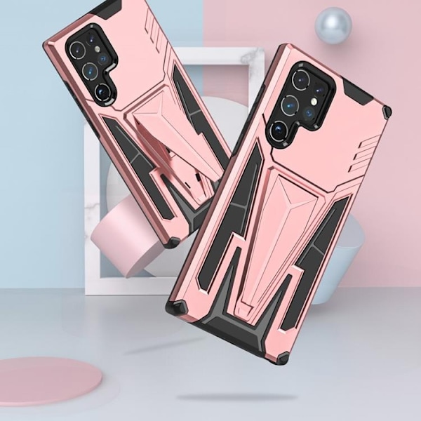 V-Shaped Kickstand Skal Galaxy S22 Ultra - Rosa Guld Gul