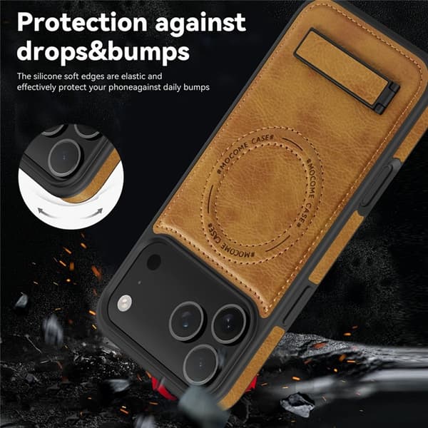 Mobilskal till iPhone 17 Pro Max MagSafe Kickstand Läder - Brun Brun