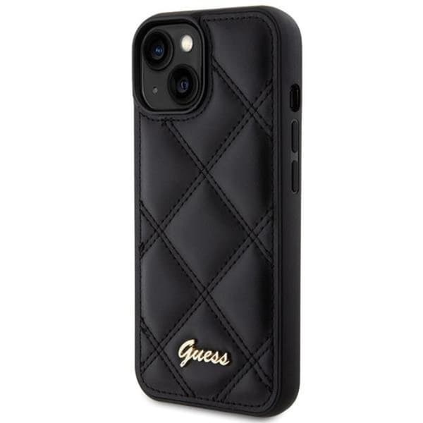 Guess iPhone 15 Mobilskal Quilted Metal Logo - Sort Black