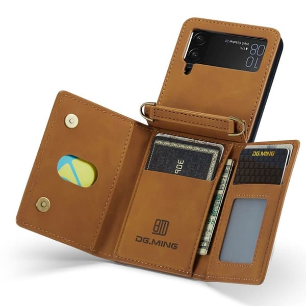 DG.MING Samsung Galaxy Z Flip4 Konstläder Plånboksfodral Magnetisk Brun