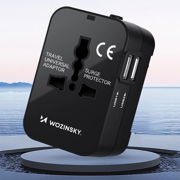 Wozinsky Universal Reseadapter 24W 2xUSB-A EU/US/AUS/UK- Svart