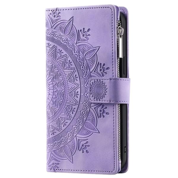 iPhone 15 Pro Max Plånboksfodral Mandala Flower Imprinted - Lila Lila