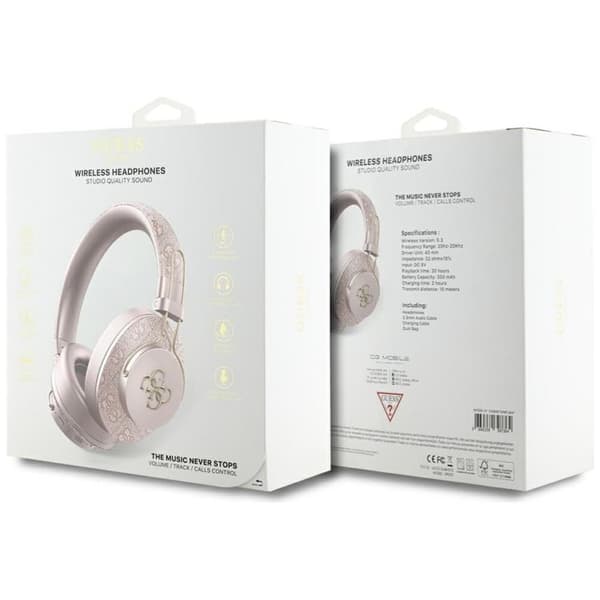 Guess Over-Ear Hörlurar Bluetooth ENC Metal 4G Logo - Rosa