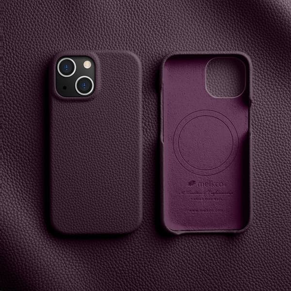 MELKCO Mobilskal till iPhone 15 Plus Äkta Läder Belagt PC Lila