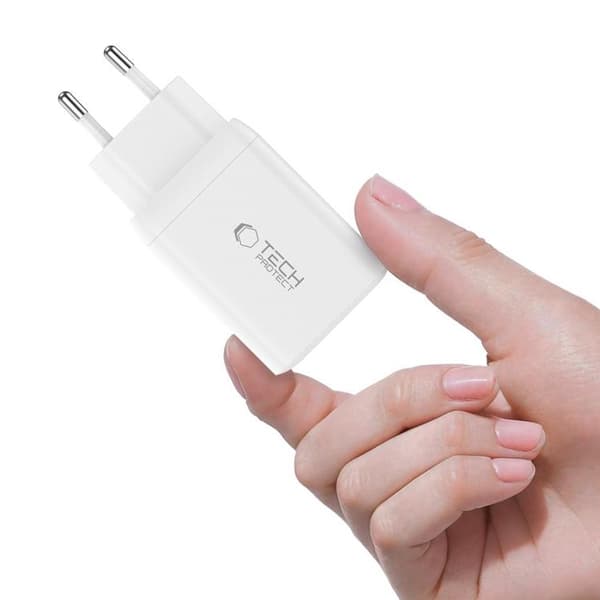 Tech-Protect NC45W-GAN 2-Port Snabbladdare PD 45W + Typ-C Kabel Vit