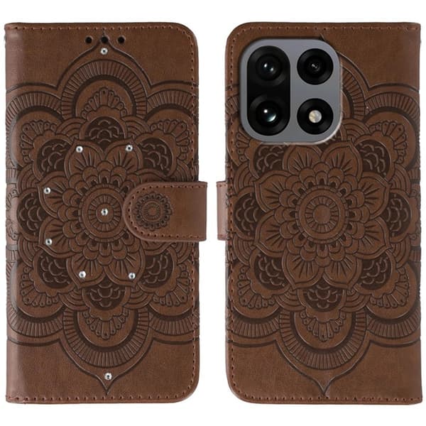 OnePlus 15 5G Konstläder Plånboksfodral Mandala Imprint Rhinestone - Brun Brun