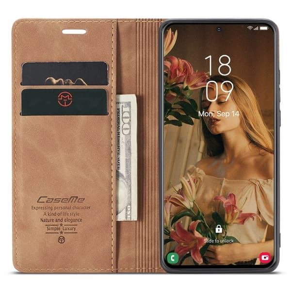 CASEME 013 Magnetisk Konstläder Plånboksfodral Ställ för Samsung Galaxy S21 Brun
