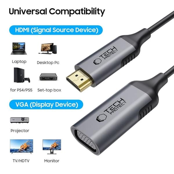 Tech-Protect Adapter HDMI Til VGA Fuld HD 60Hz Ultraboost - Sort Svart