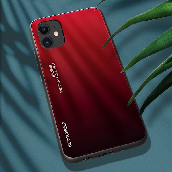 Gradient Härdat Glas Skal iPhone 12 Mini - Svart / Röd Svart