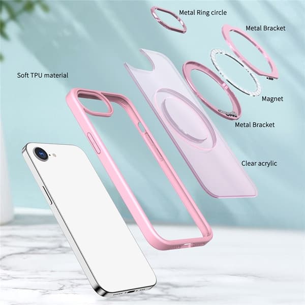 Mobilskal till iPhone 16e MagSafe TPU + Acrylic Kickstand - Rosa Rosa