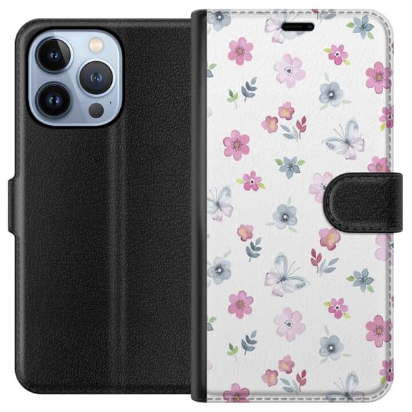 Pungcover til Apple iPhone 13 Pro med Blomster og sommerfugle