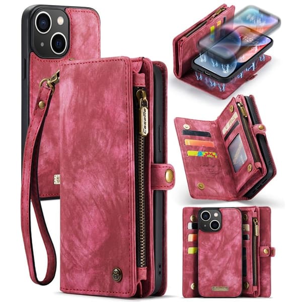 CASEME 008 iPhone 15 Plånboksfodral i Konstläder med - Röd