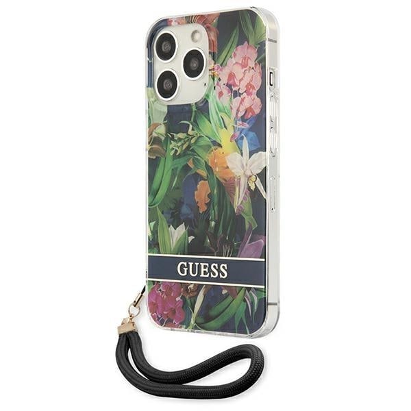 Guess iPhone 13 Pro Max Skal Flower Strap - Blå
