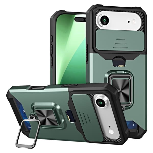 Mobilskal till iPhone Air Slide Lens Lid med Kortfack - Grön Grön